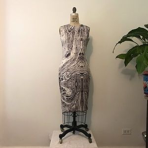 Marble print sleeveless sheath dress